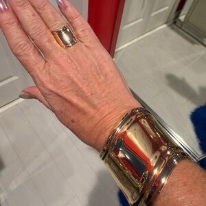 Gold Tone Cuff Bracelet and Ring Set